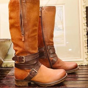 Pikolinos tall suede and leather buckle boots